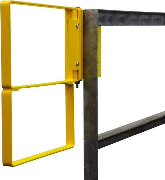 PRO-SAFE - Powder Coated Carbon Steel Self Closing Rail Safety Gate - Fits 28 to 30-1/2" Clear Opening, 1-1/2" Wide x 22" Door Height, Yellow - Exact Tool & Supply