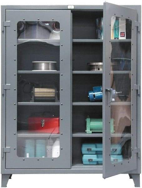 Strong Hold - 4 Shelf 6 Bin Visible Storage Cabinet - Steel, 60" Wide x 24" Deep x 72" High, Dark Gray - Exact Tool & Supply