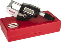 SPI - 0 to 1 Inch Range, 0.001 Inch Resolution, Standard Throat, IP65 Electronic Outside Micrometer - Accurate to 0.00016 Inch, Sliding Thimble, Carbide Tipped Face - Exact Tool & Supply
