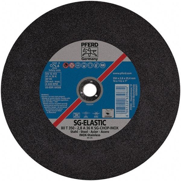 PFERD - 14" Aluminum Oxide Cutoff Wheel - 3/32" Thick, 1" Arbor, Use with Stationary Tools - Exact Tool & Supply