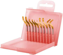 Shaviv - 12 Piece Hand Deburring Tool Set - E Blade Holder, E100P, E110P, E111P, E200P, E300P Blades, For Hole Edge, Straight Edge - Exact Tool & Supply