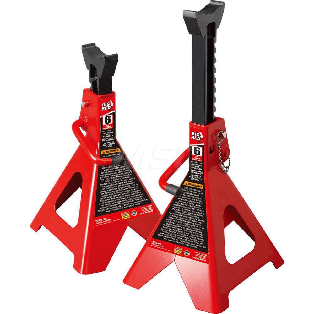 Big Red - Jack Stands & Tripods; Jack Stand Type: Double Locking Jack Stand ; Load Capacity (Lb.): 12000.000 ; Load Capacity (Ton): 6 (Inch); Minimum Height (Inch): 15-3/8 ; Maximum Height (Inch): 23-13/16 ; Additional Information: Removable Locking Supp - Exact Tool & Supply