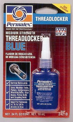 Permatex - 10 mL Bottle, Blue, Medium Strength Liquid Threadlocker - Series 242, 24 hr Full Cure Time, Hand Tool Removal - Exact Tool & Supply