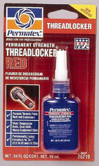 Permatex - 10 mL Bottle, Red, High Strength Liquid Threadlocker - Series 262, 24 hr Full Cure Time, Hand Tool, Heat Removal - Exact Tool & Supply