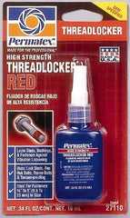 Permatex - 10 mL Bottle, Red, High Strength Liquid Threadlocker - Series 271, 24 hr Full Cure Time, Hand Tool, Heat Removal - Exact Tool & Supply