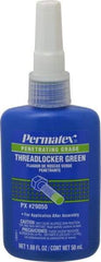 Permatex - 50 mL Bottle, Green, Liquid Medium Strength Threadlocker - Series 290, 24 hr Full Cure Time, Hand Tool, Heat Removal - Exact Tool & Supply
