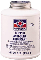 Permatex - 16 oz Bottle High Temperature Anti-Seize Lubricant - Copper, -30 to 1,800°F, Copper Colored, Water Resistant - Exact Tool & Supply