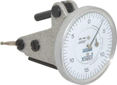 Fowler - 0.06 Inch Range, 0.0005 Inch Dial Graduation, Vertical Dial Test Indicator - 1-1/2 Inch White Dial, 0-15-0 Dial Reading - Exact Tool & Supply