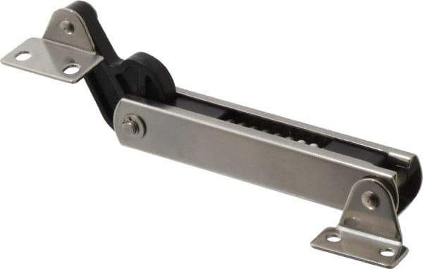 Sugatsune - 136mm OAL x 37mm Wide, 30 Lb Capacity, Spring Loaded Soft Down Lid Stay - Back Panel, 4.7mm Mounting Hole Diam, 70° Max Opening, Polished 304 Stainless Steel & Polyacetal - Exact Tool & Supply