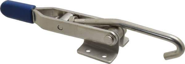 Gibraltar - 450 Lb Capacity, Horizontal, J Hook, Flanged Base, Stainless Steel Pull Action Latch Clamp - 4" Drawing Movement, 8.82" OAL, Straight Handle - Exact Tool & Supply