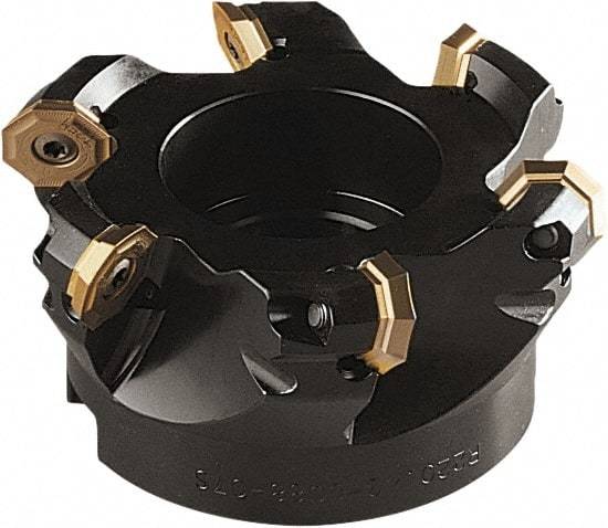 Seco - 137mm Cut Diam, 40mm Arbor Hole, 5mm Max Depth of Cut, 43° Indexable Chamfer & Angle Face Mill - 8 Inserts, OF.. 0704 Insert, Right Hand Cut, 8 Flutes, Series OctoMill - Exact Tool & Supply