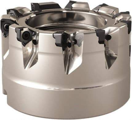 Seco - 7 Inserts, 63mm Cut Diam, 27mm Arbor Diam, 4mm Max Depth of Cut, Indexable Square-Shoulder Face Mill - 0° Lead Angle, 40mm High, Series Square 6 - Exact Tool & Supply