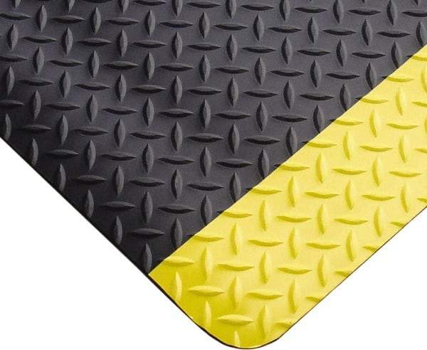 PRO-SAFE - 4' Long x 2' Wide, Dry Environment, Anti-Fatigue Matting - Black with Yellow Borders, Vinyl with Vinyl Sponge Base, Beveled on 4 Sides - Exact Tool & Supply