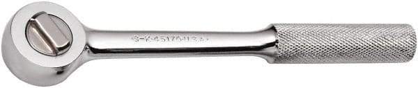 SK - 3/8" Drive Round Head Ratchet - Full Polish Chrome Finish, 7-3/4" OAL, 60 Gear Teeth, Full Polished Knurled Handle, Reversible Head - Exact Tool & Supply