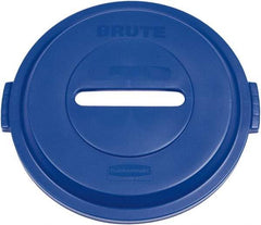 Rubbermaid - Round Lid for Use with 32 Gal Round Recycle Containers - Blue, Plastic, For 2632 Brute Trash Cans - Exact Tool & Supply