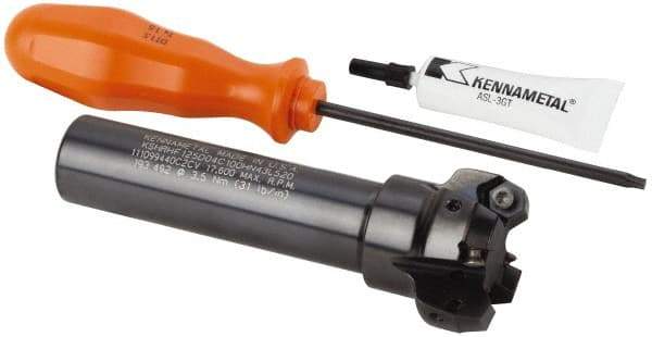 Kennametal - 1.768" Cut Diam, 0.065" Max Depth, 1" Shank Diam, Cylindrical Shank Indexable High-Feed End Mill - Screw Holding Method, HNGJ0604ANENLD Insert, KSHR Toolholder, Through Coolant - Exact Tool & Supply