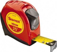 Starrett - 25' x 1" Yellow Blade Tape Measure - 1/16" Graduation, S1 Graduation Style, Red Case - Exact Tool & Supply