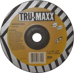 Tru-Maxx - 24 Grit, 7" Wheel Diam, 1/4" Wheel Thickness, 7/8" Arbor Hole, Type 27 Depressed Center Wheel - Aluminum Oxide, 8,600 Max RPM, Compatible with Angle Grinder - Exact Tool & Supply
