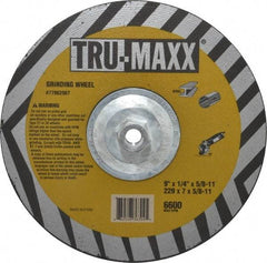 Tru-Maxx - 9" Wheel Diam, 1/4" Wheel Thickness, Type 27 Depressed Center Wheel - Aluminum Oxide, 6,600 Max RPM, Compatible with Angle Grinder - Exact Tool & Supply