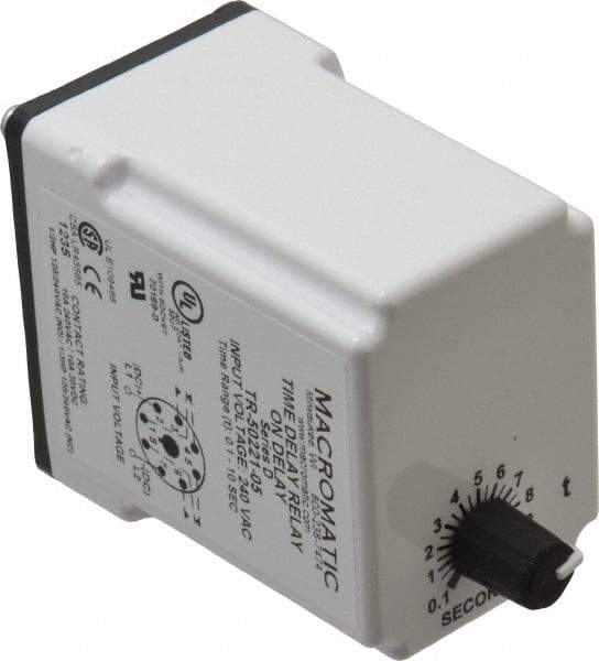 Macromatic - 8 Pin, Multiple Range DPDT Time Delay Relay - 10 Contact Amp, 240 VAC, Knob - Exact Tool & Supply