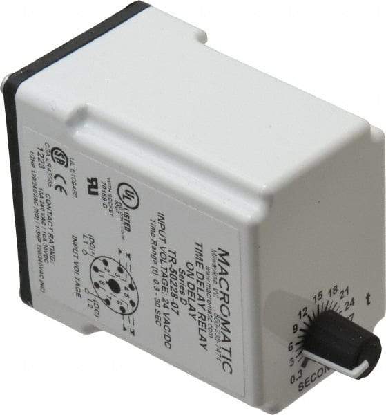 Macromatic - 8 Pin, Multiple Range DPDT Time Delay Relay - 10 Contact Amp, 24 VAC/VDC, Knob - Exact Tool & Supply