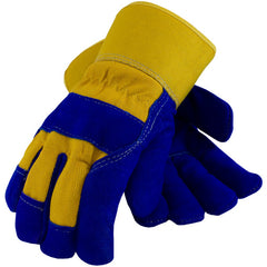 ‎78-7863B/L Insulated Leather Palm - Split Cowhide - Gunn Cut - Fleece Pile - BL Split Palm - Yellow Fabric Bk - SC - Exact Tool & Supply
