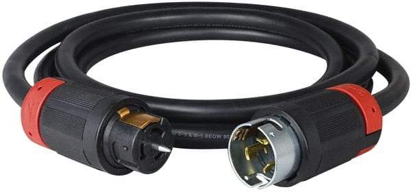 Cooper Wiring Devices - 50', 6/4 Gauge/Conductors, Black Industrial Extension Cord - 1 Receptacle, 50 Amps, 125/250 VAC, UL SOOW, NEMA 14-30R - Exact Tool & Supply