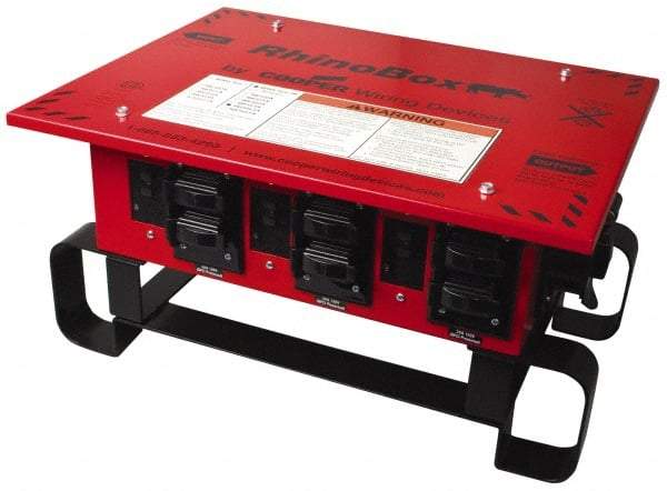 Cooper Wiring Devices - 7 Outlet, 125/240 Volt, 50 Amp Rating, Stand Alone Unit, Automatic, Industrial Distribution Center - Reinforced Metal Housing, 3 Front Outlets, Power Distribution Center with GFCI Protection - Exact Tool & Supply