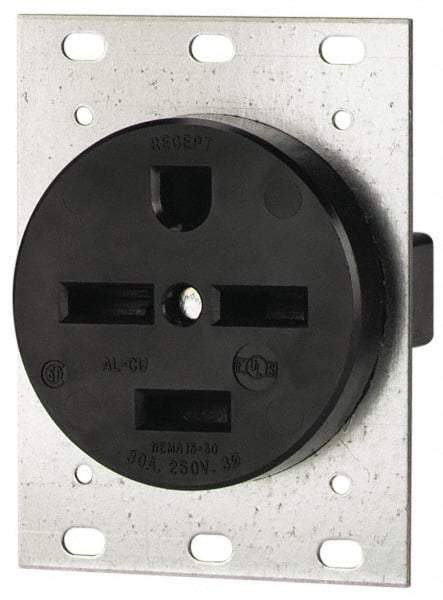 Cooper Wiring Devices - 250 VAC, 30 Amp, 15-30R NEMA Configuration, Black, Industrial Grade, Self Grounding Single Receptacle - 1 Phase, 3 Poles, 4 Wire, Flush Mount - Exact Tool & Supply