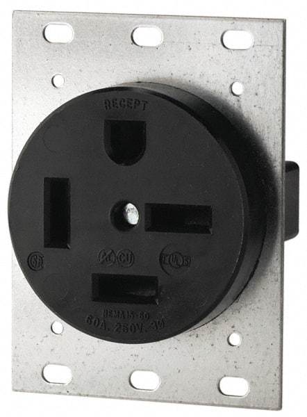 Cooper Wiring Devices - 250 VAC, 50 Amp, 15-50R NEMA Configuration, Black, Industrial Grade, Self Grounding Single Receptacle - 1 Phase, 3 Poles, 4 Wire, Flush Mount - Exact Tool & Supply