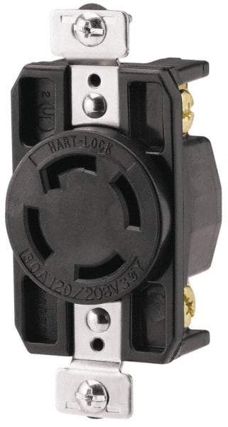 Cooper Wiring Devices - 120/208 VAC, 30 Amp, NonNEMA, Receptacle - 4 Poles, 4 Wire, Female End, Black - Exact Tool & Supply