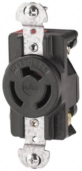 Cooper Wiring Devices - 125/250 VAC, 20 Amp, NonNEMA, Ungrounded Receptacle - 3 Poles, 3 Wire, Female End, Black - Exact Tool & Supply