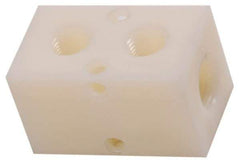 Made in USA - 1/2" Inlet, 3/8" Outlet Manifold - 2-3/4" Long x 1-1/2" Wide x 1-1/2" High, 0.2" Mount Hole, 2 Inlet Ports, 2 Outlet Ports - Exact Tool & Supply