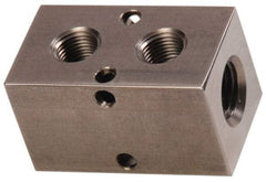 Made in USA - 1/4" Inlet, 1/8" Outlet Manifold - 1-3/4" Long x 1" Wide x 1" High, 0.17" Mount Hole, 2 Inlet Ports, 2 Outlet Ports - Exact Tool & Supply