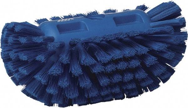 Vikan - 1-1/2" Bristle Length, Polyester Utility Scrub Brush - 5-1/2" Wide Head, 8" OAL, European Threaded Handle, Blue, Polypropylene Block - Exact Tool & Supply