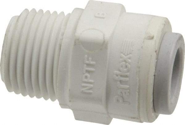 Parker - 3/8" Outside Diam, 3/8 NPTF, Polypropylene Push-to-Connect Tube Male Connector - 150 Max psi, Tan - Exact Tool & Supply