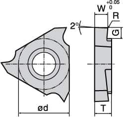 Tungaloy - 3100JTGR F Grade TH10, 1mm Cutting Width Carbide Grooving Insert - 2.1mm Max Depth of Cut, Right Hand, 0.05mm Corner Radius, Uncoated - Exact Tool & Supply