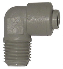 Parker - 5/16" Outside Diam, 1/4 NPTF, Acetal Push-to-Connect Tube Male Swivel Elbow - 300 Max psi, Gray - Exact Tool & Supply