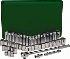SK - 47 Piece 1/2" Drive Deep Well Socket Set - 12 Points, 1/2" to 1-1/2" (10mm to 24mm) Range, Inch/Metric Measurement Standard - Exact Tool & Supply