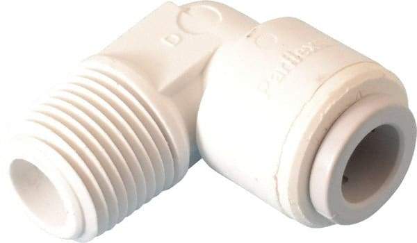 Parker - 3/8" Outside Diam, 3/8 NPTF, Polypropylene Push-to-Connect Tube Male Elbow - 150 Max psi, Tan - Exact Tool & Supply