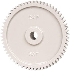 Made in USA - 24 Pitch, 2-1/2" Pitch Diam, 2.583" OD, 60 Tooth Spur Gear - 1/4" Face Width, 5/16" Bore Diam, 43/64" Hub Diam, 20° Pressure Angle, Acetal - Exact Tool & Supply