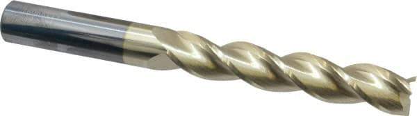 Accupro - 3/4", 4" LOC, 3/4" Shank Diam, 7" OAL, 3 Flute, Solid Carbide Square End Mill - Single End, ZrN Finish, Spiral Flute, 37° Helix, Centercutting, Right Hand Cut, Right Hand Flute - Exact Tool & Supply