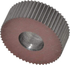 Made in USA - 1/2" Diam, 90° Tooth Angle, 35 TPI, Standard (Shape), Form Type High Speed Steel Straight Knurl Wheel - 3/16" Face Width, 3/16" Hole, Circular Pitch, Bright Finish, Series EP - Exact Tool & Supply