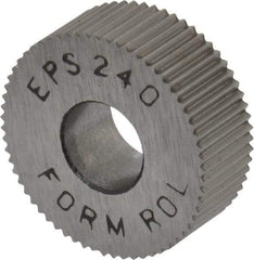 Made in USA - 1/2" Diam, 90° Tooth Angle, 40 TPI, Standard (Shape), Form Type High Speed Steel Straight Knurl Wheel - 3/16" Face Width, 3/16" Hole, Circular Pitch, Bright Finish, Series EP - Exact Tool & Supply