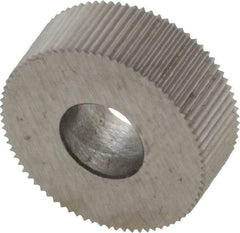 Made in USA - 1/2" Diam, 70° Tooth Angle, 50 TPI, Standard (Shape), Form Type High Speed Steel Straight Knurl Wheel - 3/16" Face Width, 3/16" Hole, Circular Pitch, Bright Finish, Series EP - Exact Tool & Supply