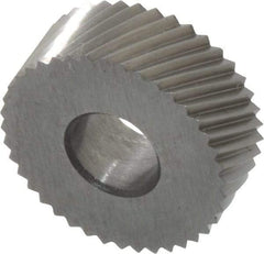 Made in USA - 1/2" Diam, 90° Tooth Angle, 30 TPI, Standard (Shape), Form Type High Speed Steel Right-Hand Diagonal Knurl Wheel - 3/16" Face Width, 3/16" Hole, Circular Pitch, 30° Helix, Bright Finish, Series EP - Exact Tool & Supply