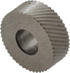 Made in USA - 1/2" Diam, 90° Tooth Angle, 35 TPI, Standard (Shape), Form Type High Speed Steel Right-Hand Diagonal Knurl Wheel - 3/16" Face Width, 3/16" Hole, Circular Pitch, 30° Helix, Bright Finish, Series EP - Exact Tool & Supply