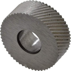 Made in USA - 1/2" Diam, 90° Tooth Angle, 40 TPI, Standard (Shape), Form Type High Speed Steel Right-Hand Diagonal Knurl Wheel - 3/16" Face Width, 3/16" Hole, Circular Pitch, 30° Helix, Bright Finish, Series EP - Exact Tool & Supply