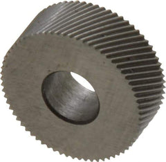 Made in USA - 1/2" Diam, 70° Tooth Angle, 50 TPI, Standard (Shape), Form Type High Speed Steel Right-Hand Diagonal Knurl Wheel - 3/16" Face Width, 3/16" Hole, Circular Pitch, 30° Helix, Bright Finish, Series EP - Exact Tool & Supply