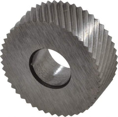 Made in USA - 1/2" Diam, 90° Tooth Angle, 35 TPI, Standard (Shape), Form Type High Speed Steel Left-Hand Diagonal Knurl Wheel - 3/16" Face Width, 3/16" Hole, Circular Pitch, 30° Helix, Bright Finish, Series EP - Exact Tool & Supply